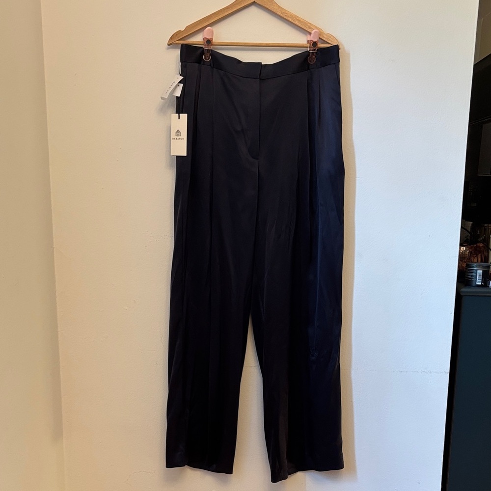 Aritzia Babaton Wide Leg Navy Silk Satin Pants